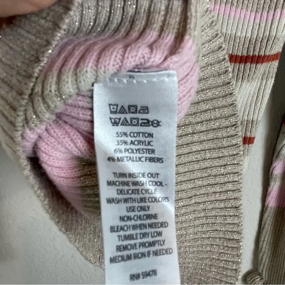 Tommy Bahama Tan Pink Sparkle Stripe Turtle Neck Sweater 5